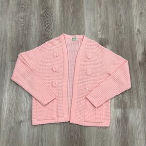 Vintage 60's 70's Rosalee Pink Knitted Cardigan With flowers